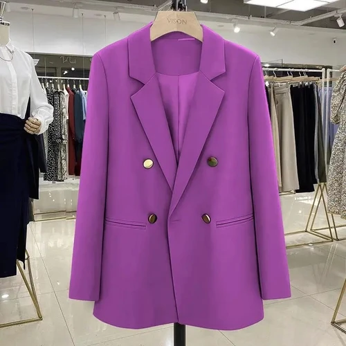 2025 nuevo traje púrpura abrigo mujer coreano suelto doble botonadura Blazers señora Oficina mujer temperamento Blazers chaqueta prendas de vestir Tops