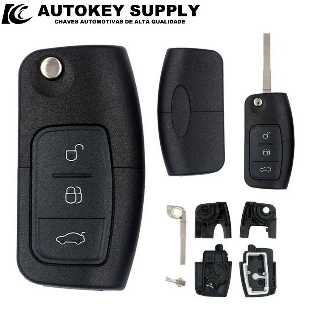 Autokeysupply 2/3 Button Remote Folding Flip Key Shell (HU101/FO21) Blade For  Ford Focus