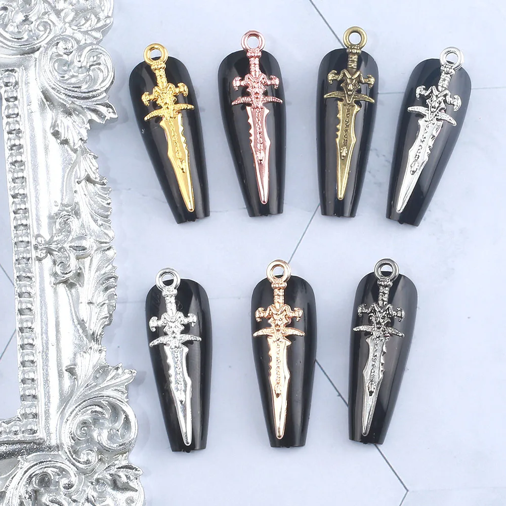 20pcs Alloy Nail Art Charm 3D Metal Alloy Large Sword Knife Weapons Nail Jewelry DIY Chinese Kung Fu Weaponry Nail Accessories