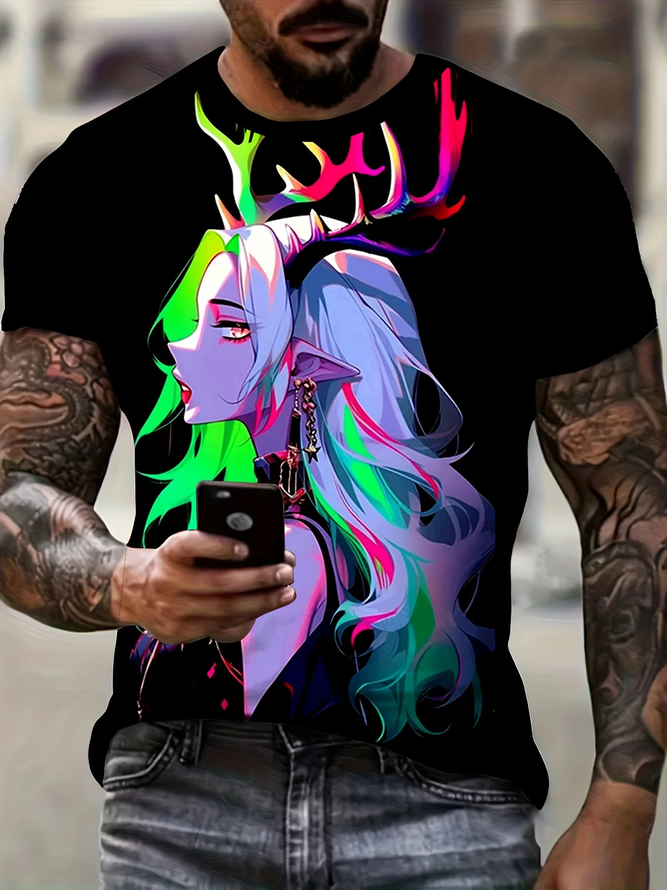

Men's 3D Dragon & Cherry Blossom Print Streetwear T-Shirt - Breathable Mesh Summer Short Sleeve Tee, Washable, Dragon T Shirt,
