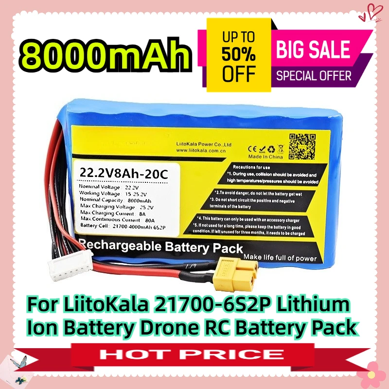 

For LiitoKala 24V8Ah 21700-6S2P Lithium Ion Battery Drone RC Battery Pack