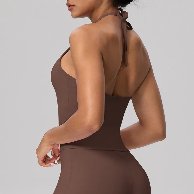 

New Women's Halter Neck Yoga Vest with Chest Pads, Casual Tight-Fitting Sports Bra, Quick-Dry Fitness Top