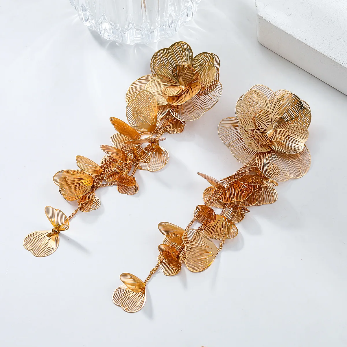 Summer New Women's Luxury Alloy Flower Multi Layer Flower Earrings