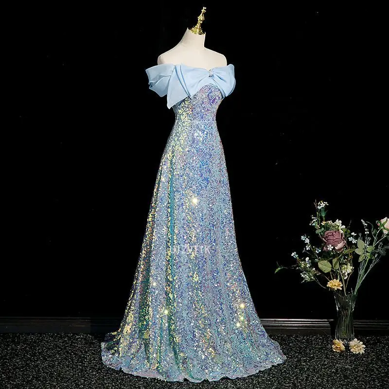 

Сексуальные платья для выпускного вечера с открытыми плечами, легкое роскошное женское вечернее платье русалки с блестками, элегантное вечернее платье для торжественных случаев