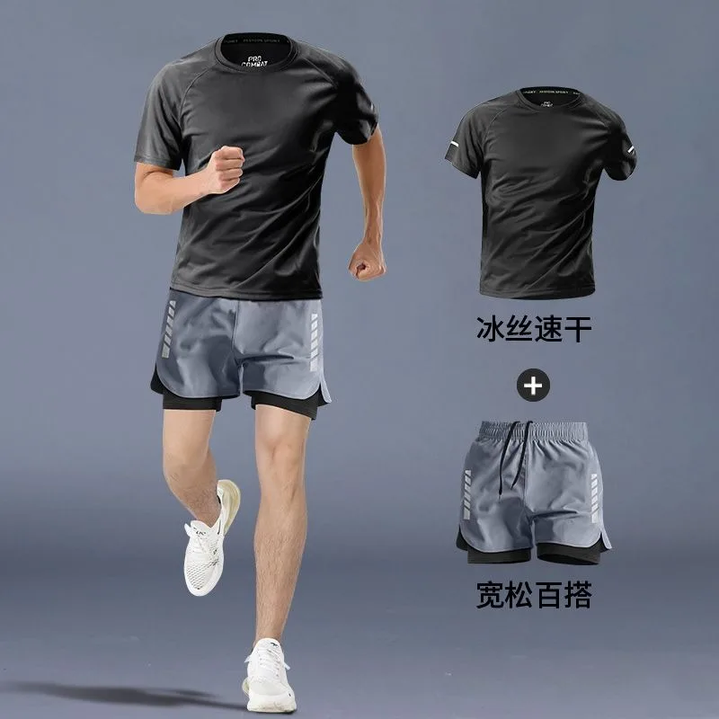 Summer Men\'s Sportswear Sets Outdoor Ice Silk T-shirts Sweatshirts Shorts Clothes Quick Dry Casual Training Running Sweatshirts