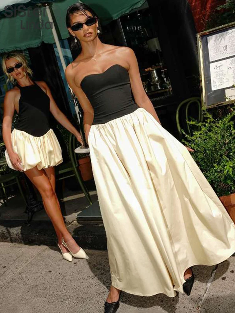 Sisterlinda-فستان شارع عالي العاري الذراعين للفتيات ، فوق الركبة ، ألياف حليب صغيرة ، مرقع الرسن ، إصدار الخريف جونيور ، K24D55545