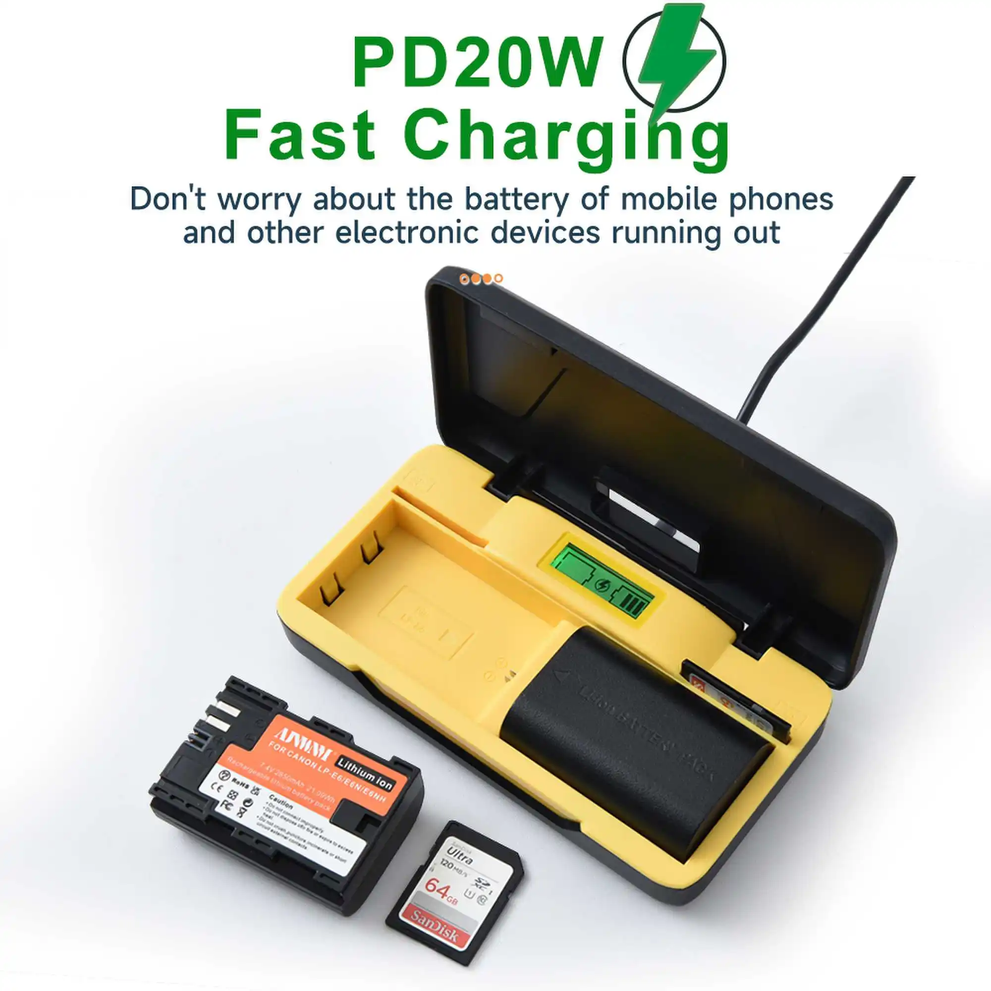 بطارية كاميرا LP E6D AJNWNM 2850mAh مع شاحن مزدوج LED متوافق مع Canon PowerShot A530 A540 A550 A560 A620 A630 A640