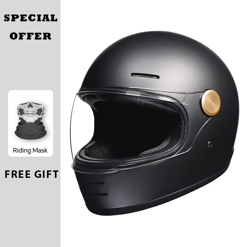 Casque de moto intégral rétro avec lentille transparente – Capacités tout-terrain, matériaux durables, sécurité améliorée approuvée par le DOT