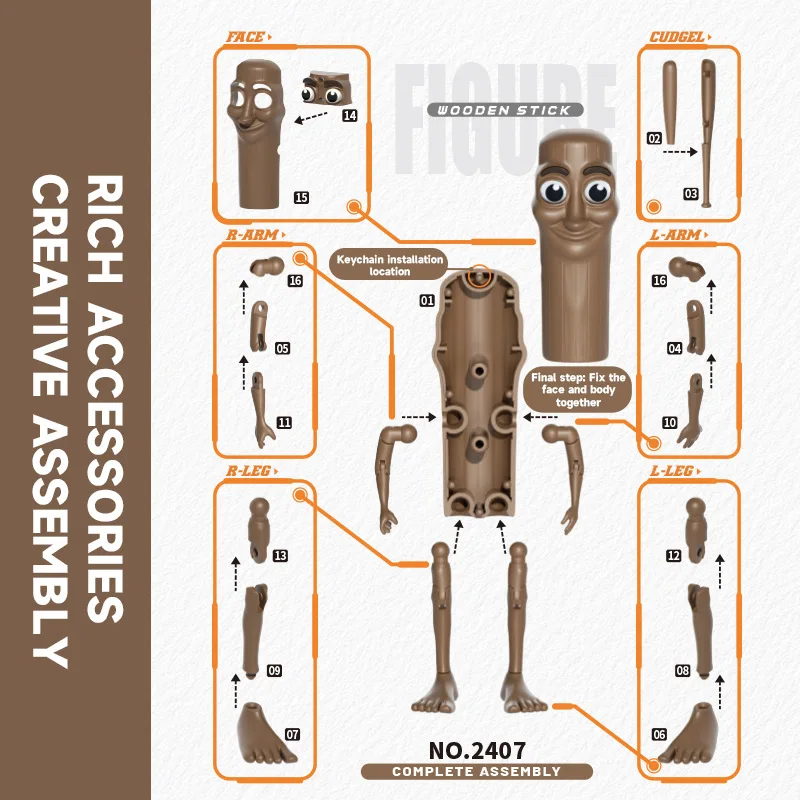 Multi Jointed Stick Man TungTungSahur Perakitan Action Figure 3D Dicetak Tralalero Tralala Gambar Mainan Lucu Gantungan Kunci Dekorasi