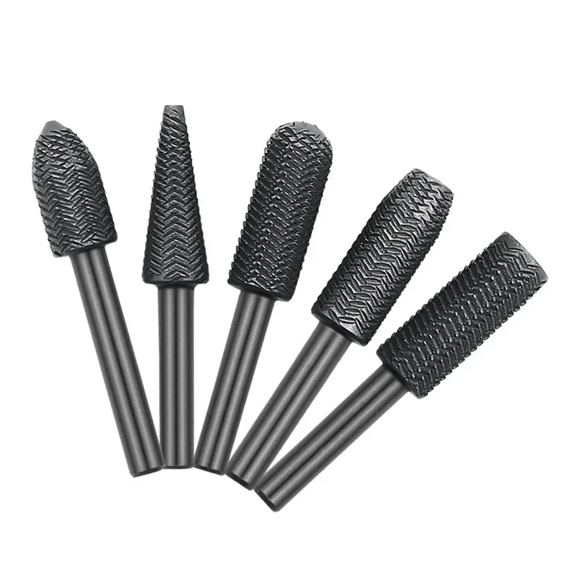 Arquivo de aço gravado Cabeça de moagem elétrica, rebarba de metal macia Alargando arquivo rotativo, arquivo em forma especial, 5pcs