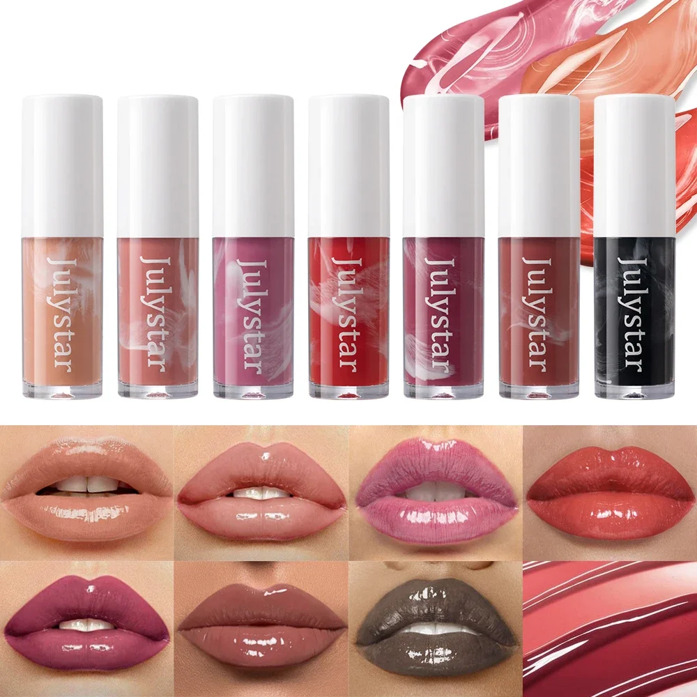 7-Color Marble Pattern Liquid Lipstick Velvet Finish Moisturizing Long-Lasting Big Brush Easy Application Lip Glaze