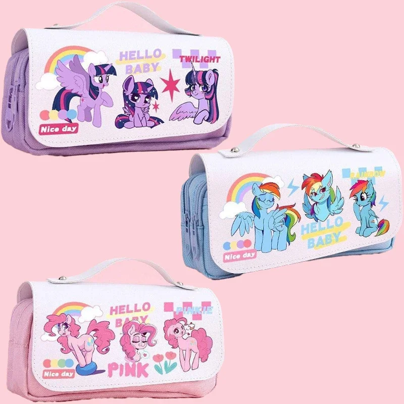 Miniso Pencil Case Pinkie Pie Anime Cute Girl Cartoon High Capacity Student Pen Box Third Floor Portable Handbag Wholesale Gift