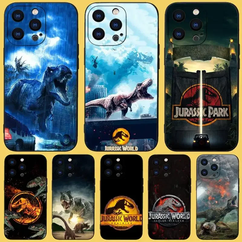 J-Jurassic Park Dinosaur World Phone Case For iPhone 15,14,13,12,11 Plus,Pro,Max,XR,XS,X,7,8 Plus,SE,Mini Black Silicone Soft