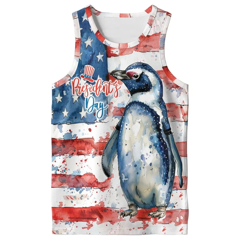 

3D Printed Frog Pig Eagle Penguin Tank Tops For Men America Pattern Tees Summer Loose Sports Street Round Neck Vest Casual Tops