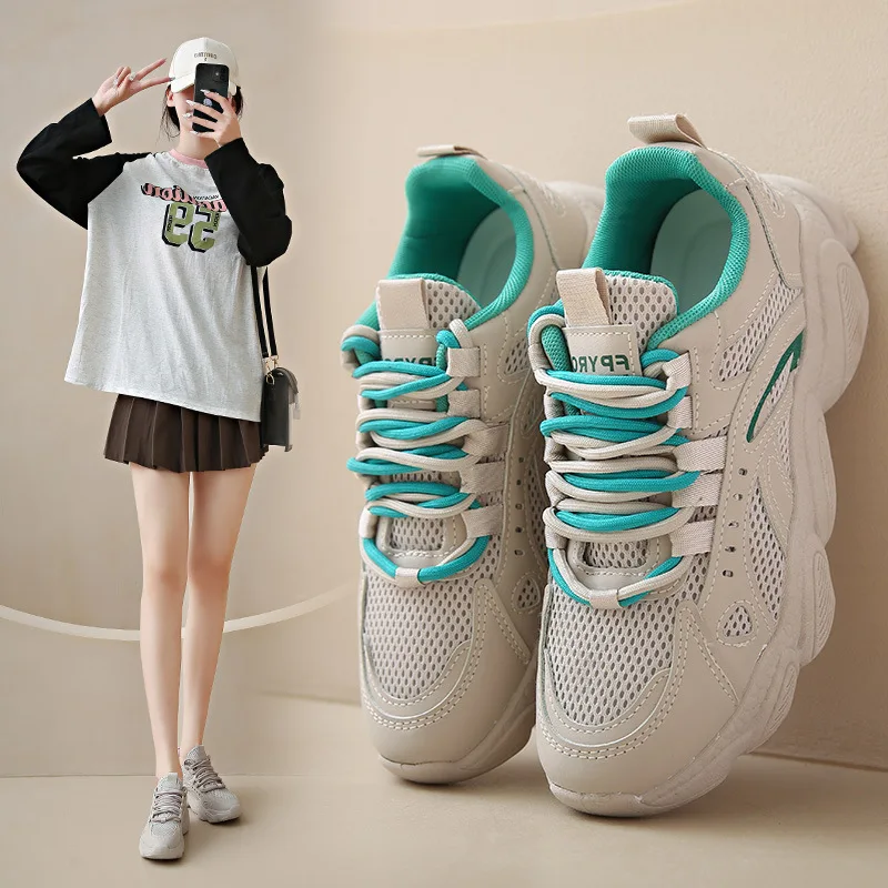 

Korean version low top breathable female student sports height increasing casual shoes with a mesh surface