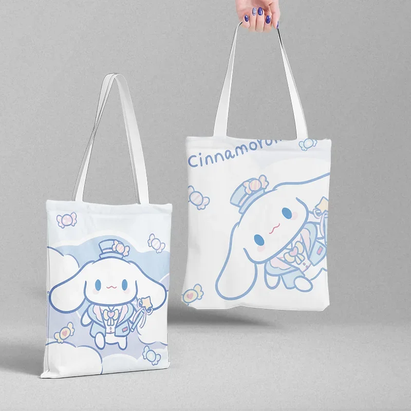 Sanrio Cartoon Canvas Bag 36x39cm Cinnamoroll My Melody Anime Peripheral Student Handbag Shopping File Bag