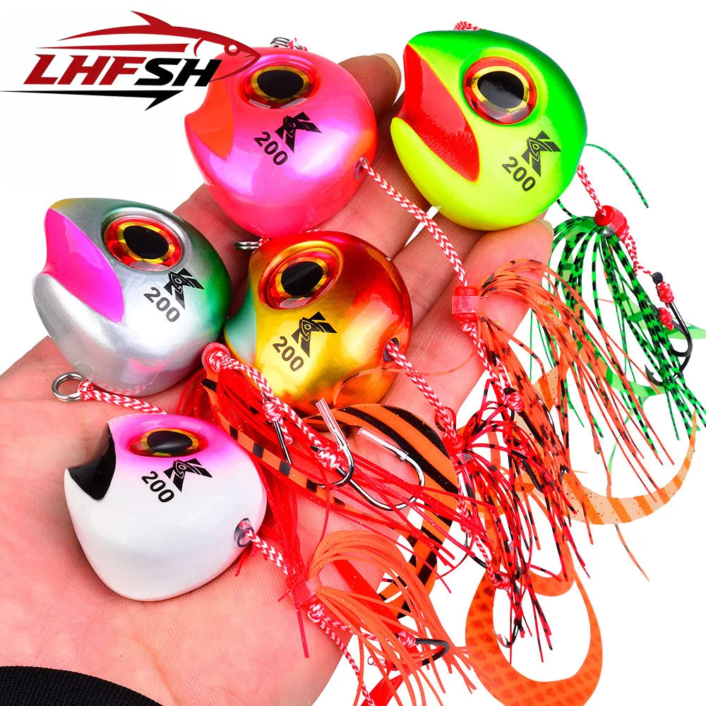 LHFSH Leuchtender Oktopus-Jig-Köder mit Doppelhaken, Metall-Tintenfisch-Jig, Gummischürze, Rotkopf-Snapper-Gruppenköder, Bleikopf-Meeresfischköder