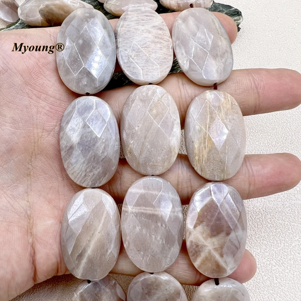 20x30MM 13PCS AB Titanium Plated Large Faceted Oval Shape Natural Sunstone Peach Moon Stone Slice Pendant Beads MY230543