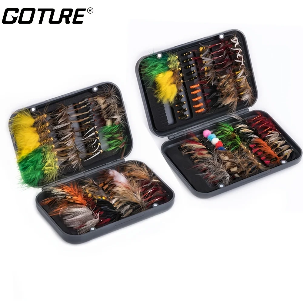 

Набор нахлыстовых приманок Goture 100/76 шт. разноцветных нимф для ловли форели, с коробкой для хранения, влажные/сухие нимфы для нахлыстовой рыбалки