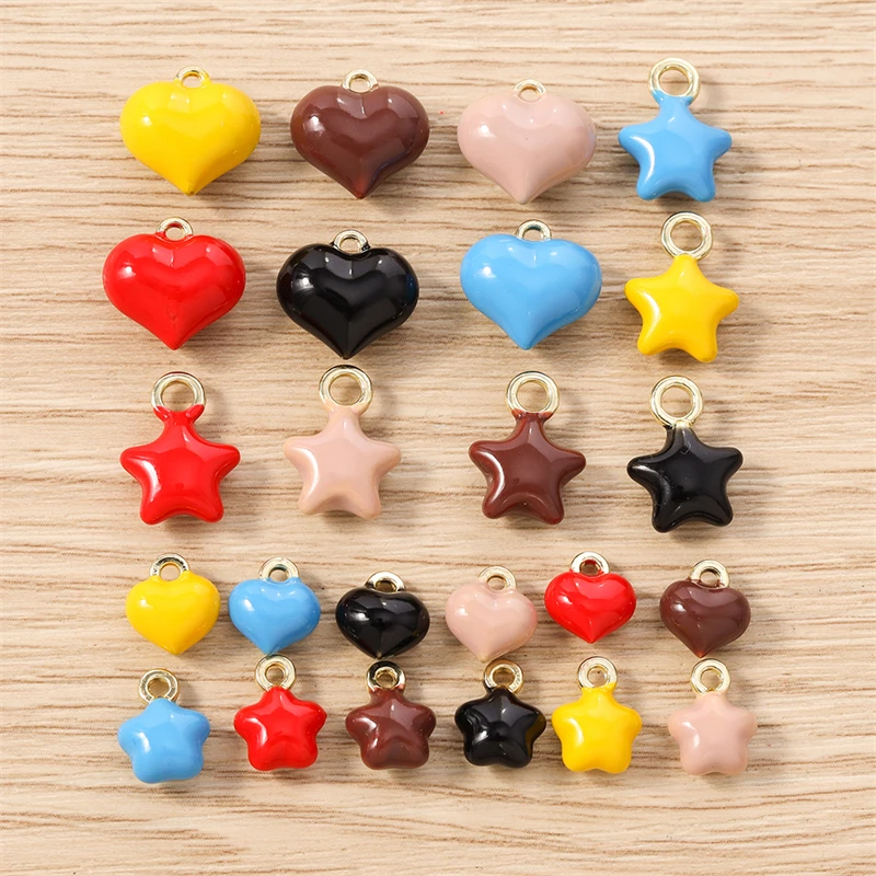 5 Stück bunte Emaille-Anhänger in Form von Herzen und Sternen für die Schmuckherstellung, geeignet für Ohrringe, Halsketten, Armbänder und DIY-Bastelzubehör. – Detail 1