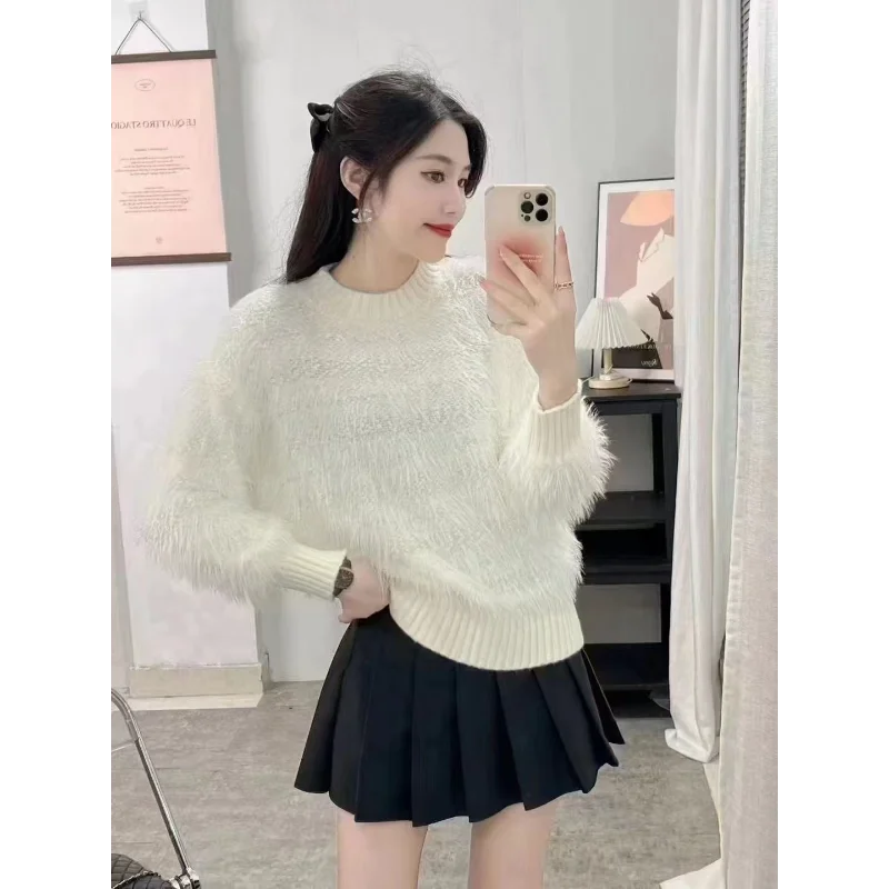 

Mink Velvet Pullover Sweater for Women 2025 New Thickened High-grade Warm and Soft Waxy Plush Sweater