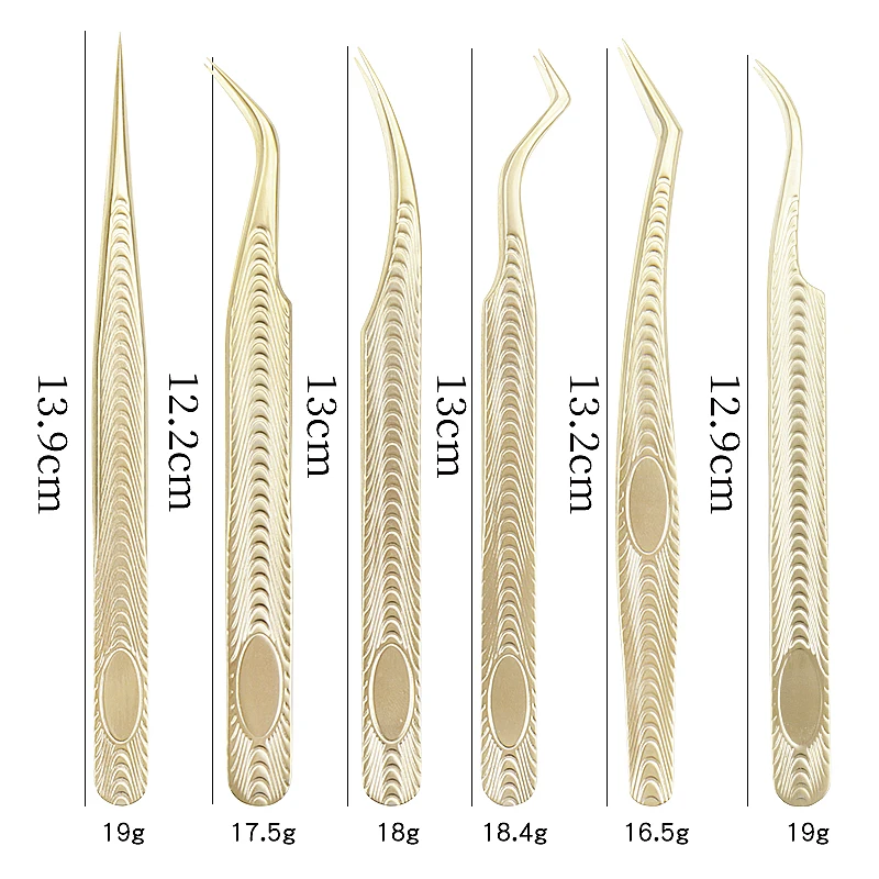 Pinzas de pestañas de grano dorado, herramientas de maquillaje de acero inoxidable, volumen no magnético, suministros de extensión de pestañas falsas, 1 unidad