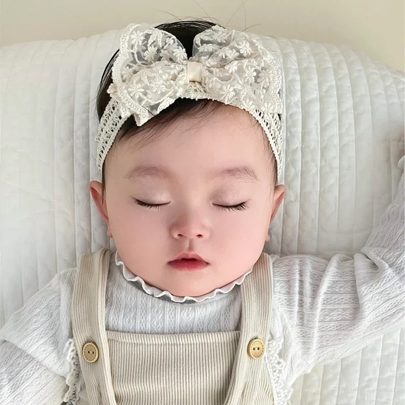 White Lace Bow Baby Headbands for Girl Cute Bowknot Hair Band Elastic Infant Turban Newborn Headwear Baby Hair Accessories 머리띠