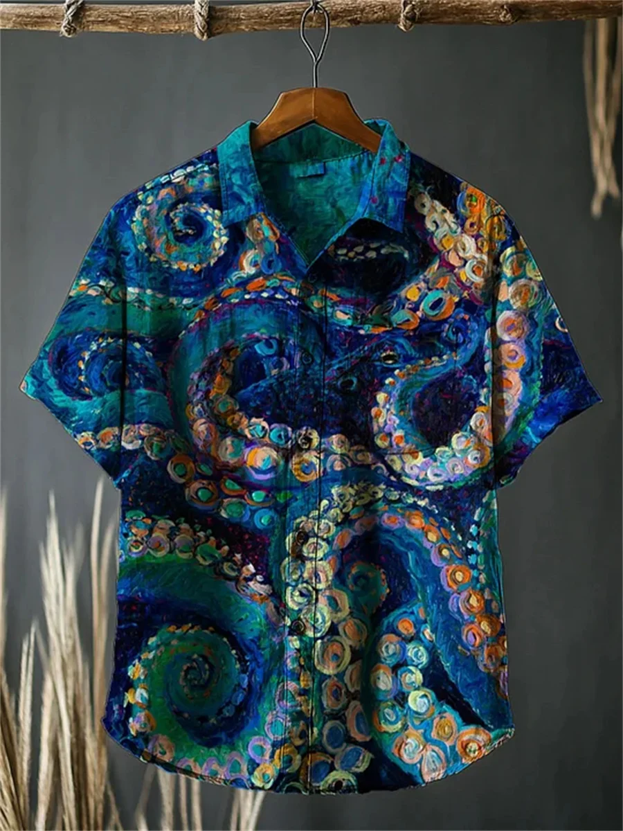 Stylish Bird Print Men's Short-Sleeve Shirt 6