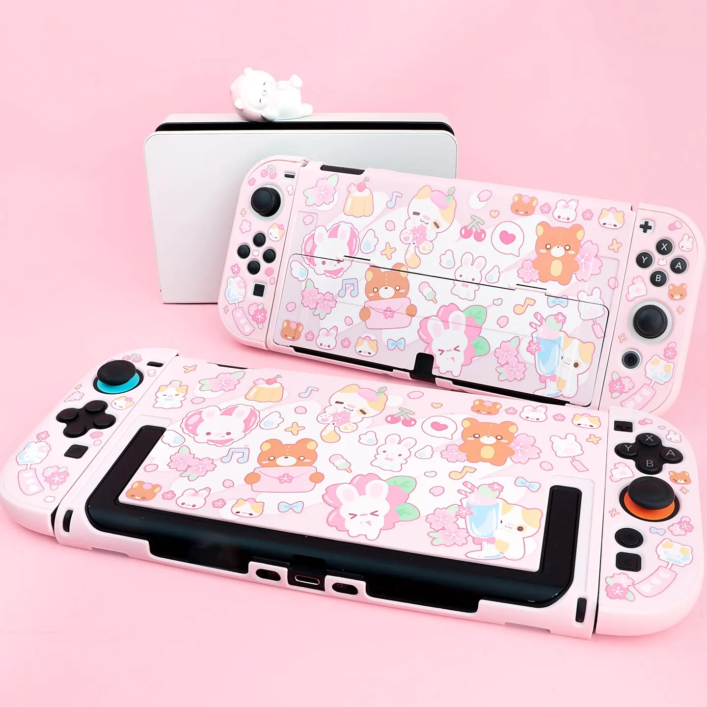 

Милый мультяшный чехол-кролик для Nintendo Switch 2/OLED, съемный жесткий чехол для контроллеров Joy-Con, аксессуары для игровой консоли