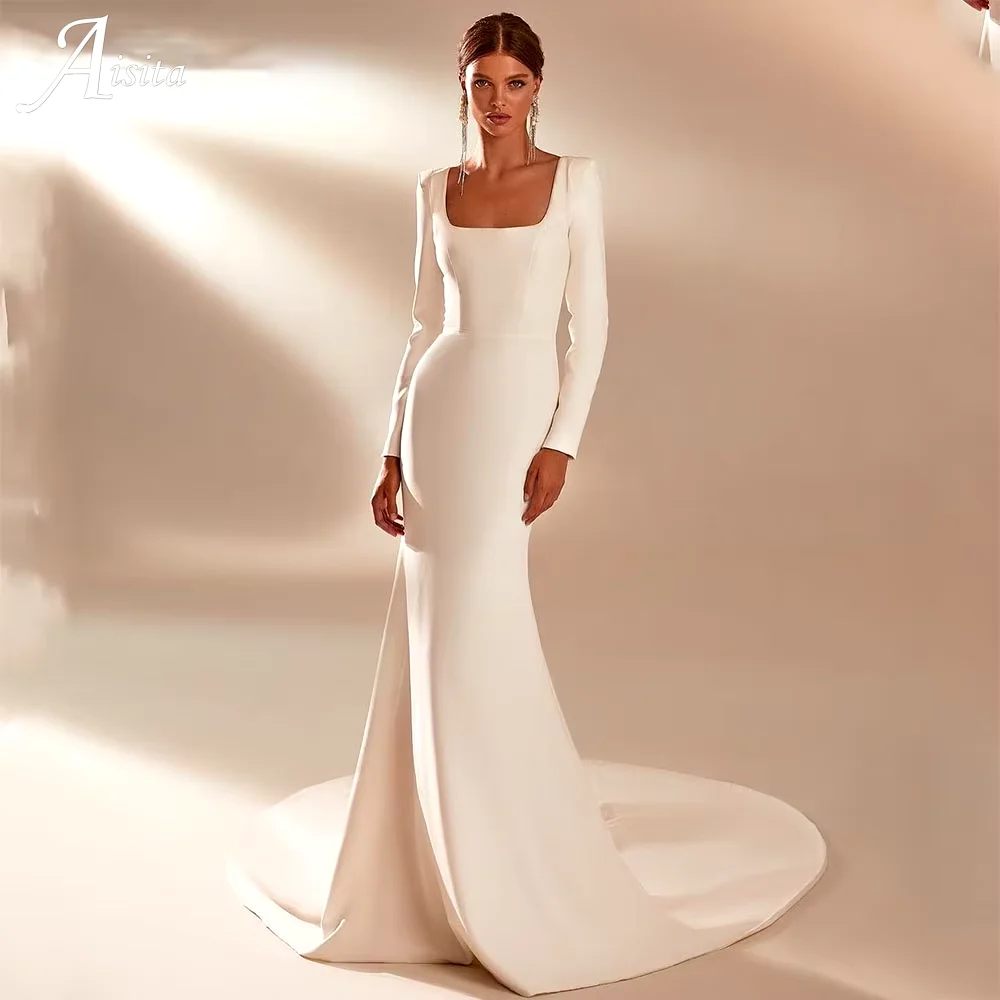 Wedding Dresses Square Collar Long Sleeves Mermaid customized Bridal Gowns Backless Princess Party Plus Size Vestidos De Novia