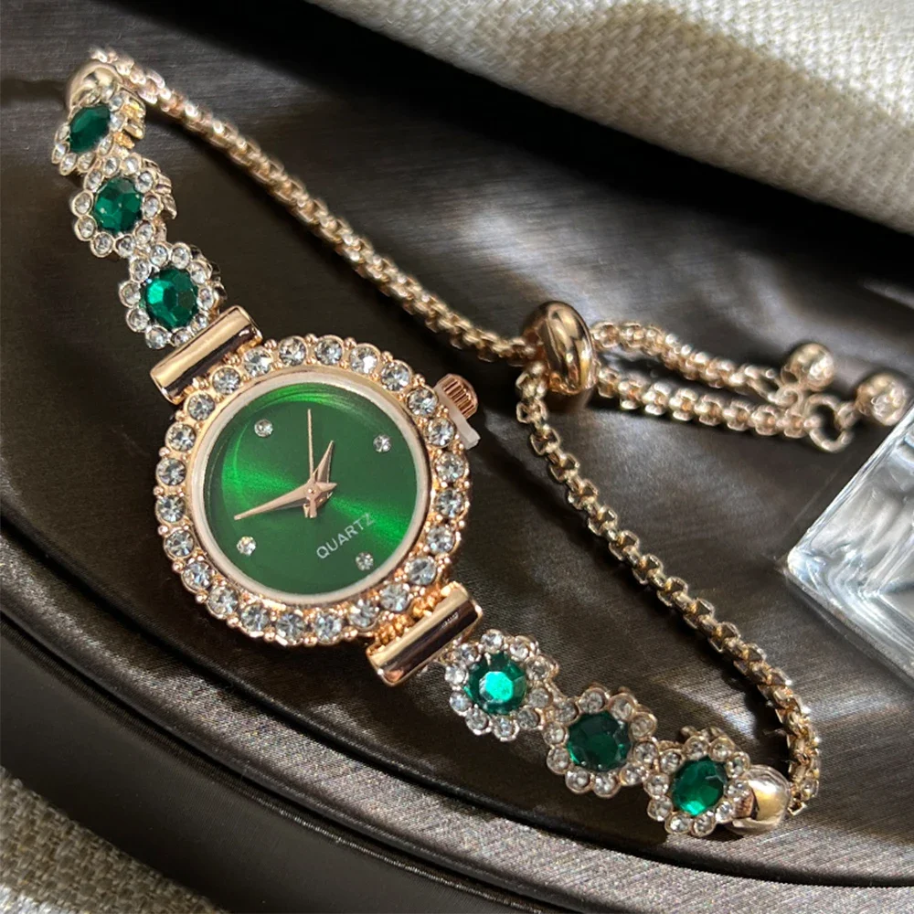 Bracelet watch with diamond inlay, light luxury fashion quartz watch, pull-out diamond women's watch