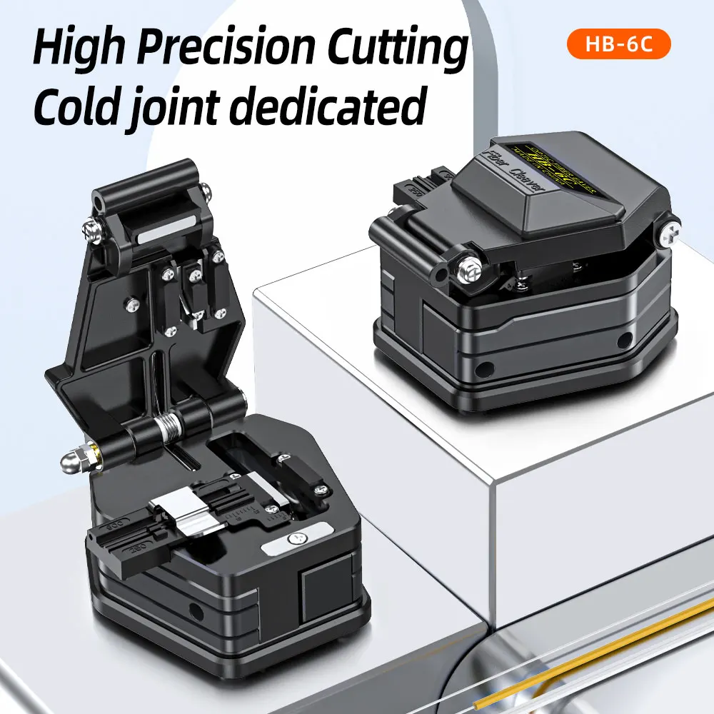 Black Fiber Optic Cleaver High Precision 16‑Face Blade FTTH Tool For Cold Splicing Hot Melt Optical Cable Cutting