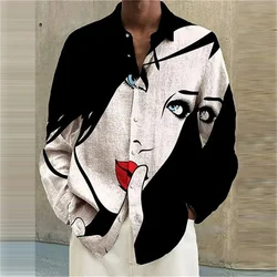 Men's fashion shirt lapel casual graffiti ink painting 3D printing slim outdoor retro high quality material top large size