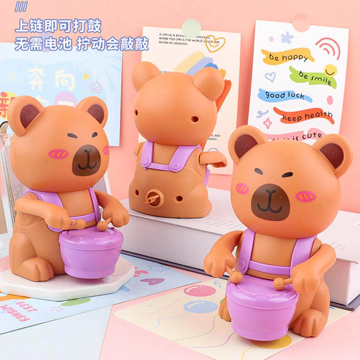 Children Clockwork Drum Tapping Capybara Toy Cartoon Animal Whind-up Drum Tapping Baby Learning Crawling Interactive Funny Gift