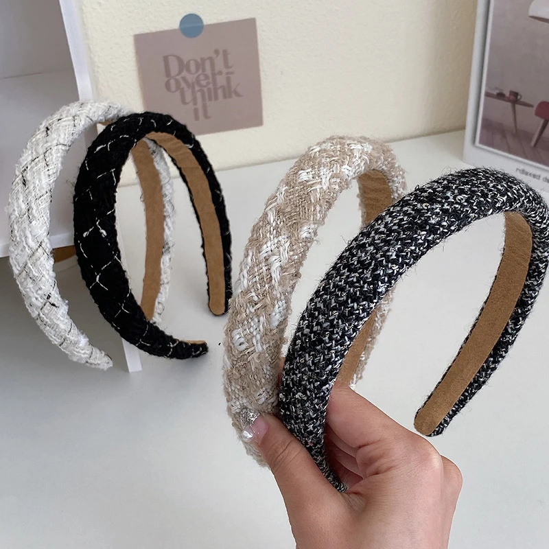 

Autumn Winter Fashion Hair Accessories Retro New Lattice Tweed Headbands For Women Temperament Hair Bands Solid Sponge Hair Hoop