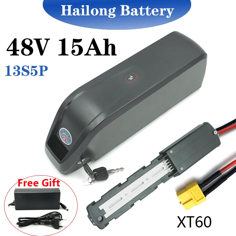 Bicycle 48V 15AH Hailong ebike Battery 13S 5P XT60 With 30A BMS 750W 1000W 18650 Cell Free shipping and duty-free gift charger