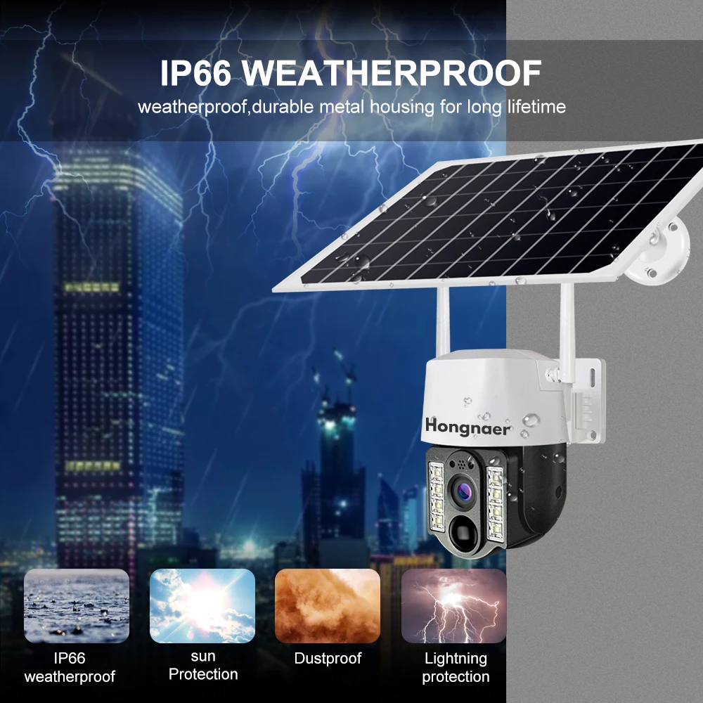 Hongnaer 5MP V380 Pro WiFi اللاسلكية تعمل بالبطارية الشمسية لوحة في الهواء الطلق PTZ IP الأمن في الهواء الطلق واي فاي CCTV كاميرا تعمل بالطاقة الشمسية