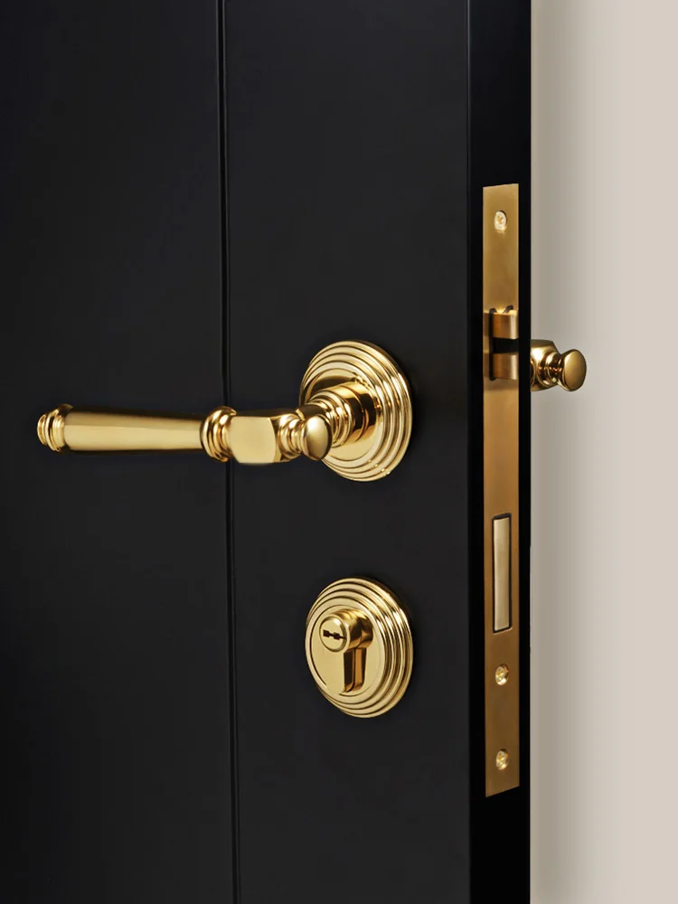 DOOROOM Luxury Brass Door Lock Shiny gold Modern Nordic Interior Bedroom Door Handle Delicate Room Living Room Hardware