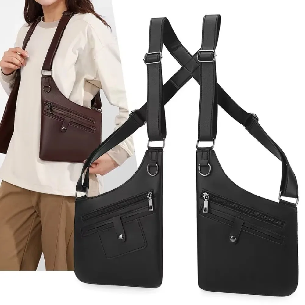 

Adjustable Shoulder Straps Men's Armpit Shoulder Bag Multi-Pocket Design Waterproof Faux Leather Strap Chest Bag Zipper Closure