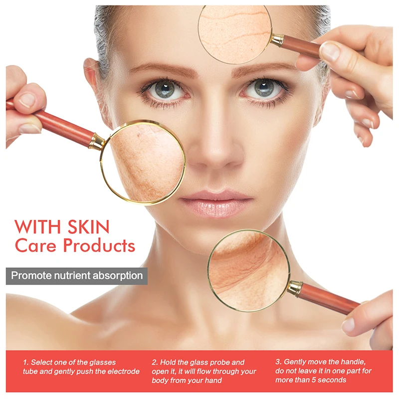Profesjonalny przenośny aparat do terapii skóry, różdżka wysokiej częstotliwości do leczenia trądziku, liftingu twarzy, skierowany do pielęgnacji skóry twarzy.