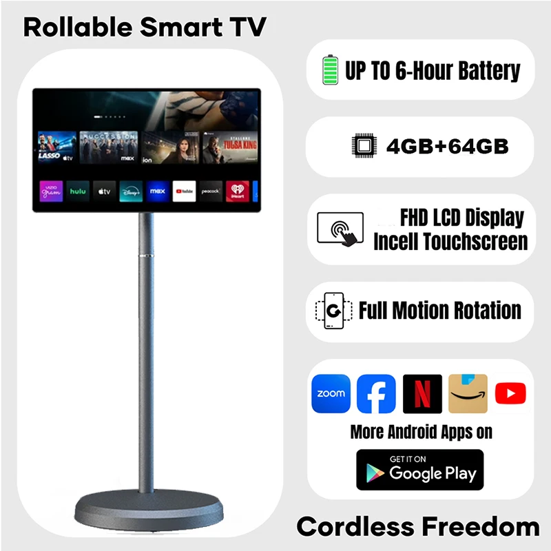 21.5 Inch Movable Touch Screen Lcd Display Indoor Android 13 Digital Camping Tv Floor Standing Portable Mobile Smart Tv