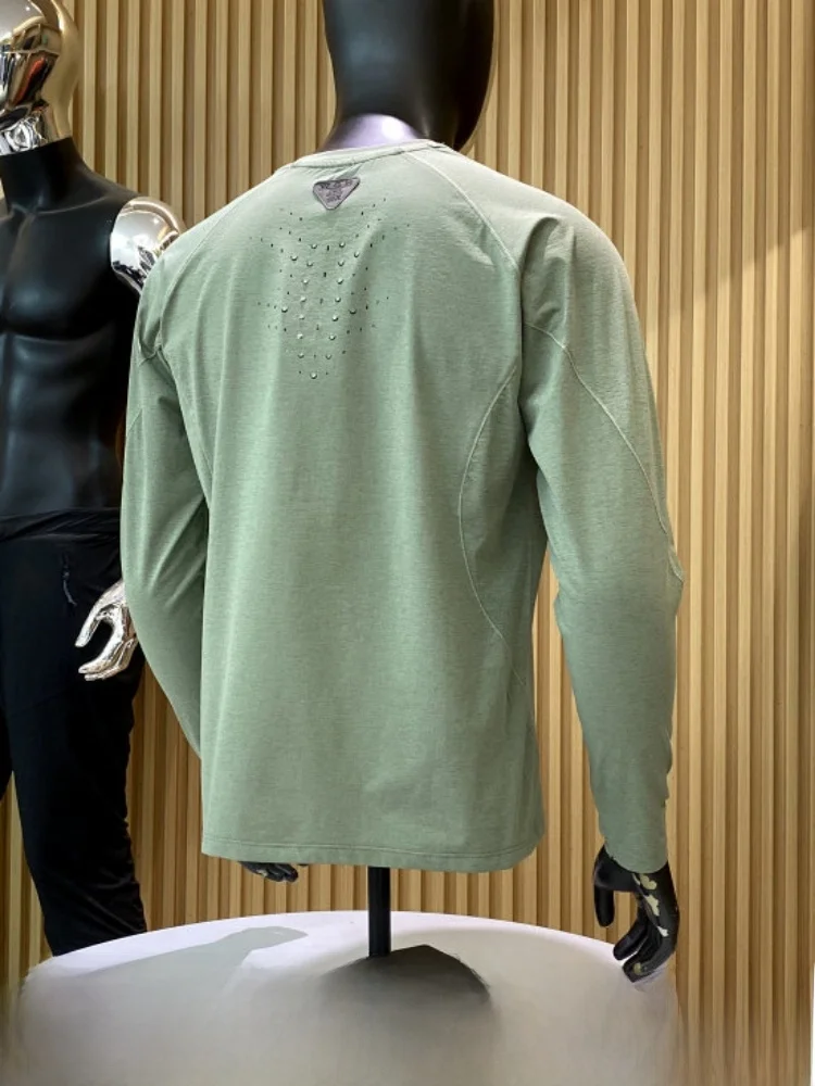 Men's Breathable Long Sleeve T-Shirt Quick Dry Outdoor Sports Fashion Urban Style Polyester Fiber round Neck Casual Fit