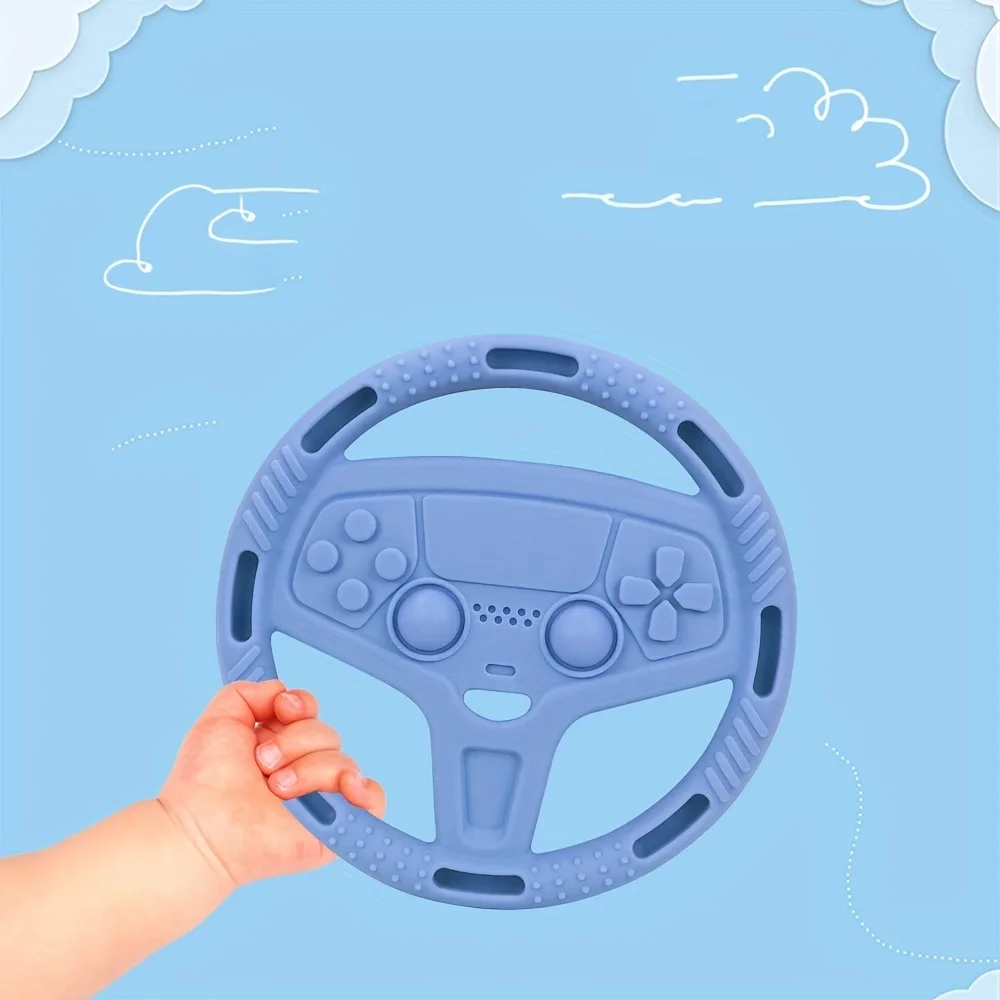 

1Pcs Cool Silicone Teether for Infants and Toddlers - Food Grade Chewable Car Mini Steering Wheel, Anti-Eating Teething Stick