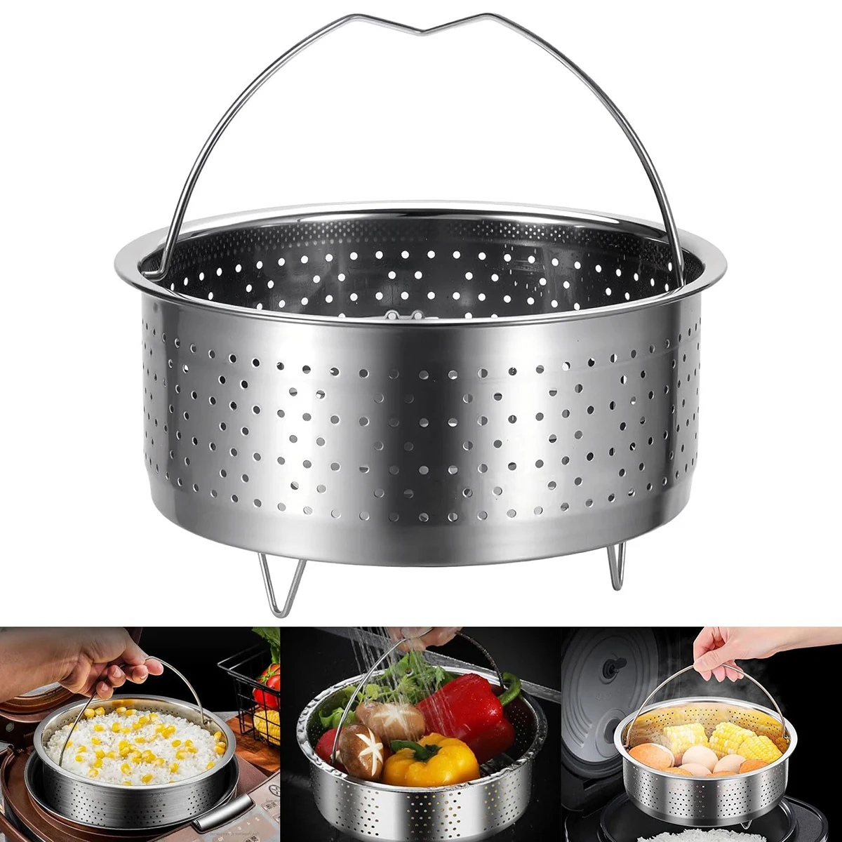 

1pc Stainless Steel Steamer Basket In Stant Pot Accessories For Instant Cooker With Silicone Handle Pressure Cooker Rice Steamer