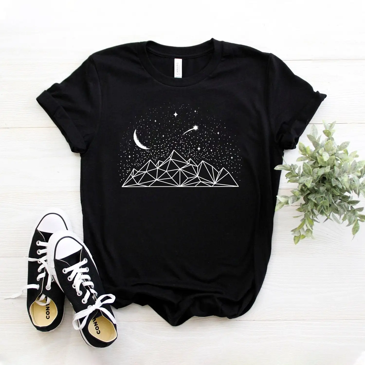 

Geometric Mountains Moon Stars Celestial T Shirt Witch Galaxy Mystical Softstyle