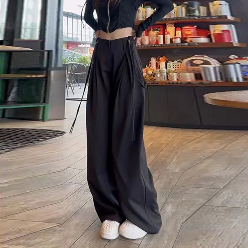 Imagem -06 - Calça Reta com Renda de Cintura Alta para Mulheres Cortina Simples Solta e Elegante Senhora do Escritório Nova Moda Primavera e Outono 2023