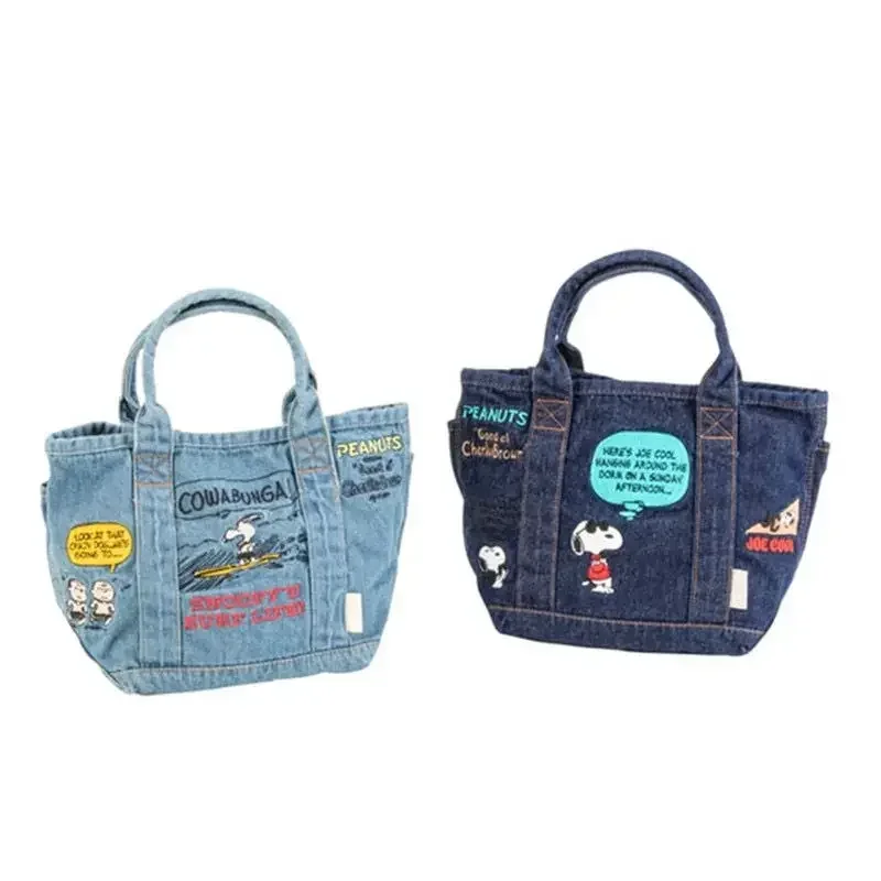 Snoopy Japanese and Korean new style retro cute personalized cartoon embroidery fashion versatile portable handheld denim bag