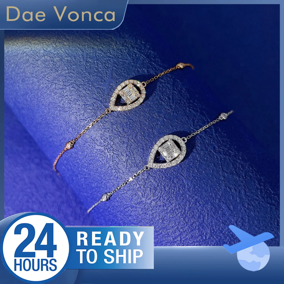 Pear Shaped Natural Diamond Bracelet 18K White/Rose Gold Baguette and Round Natural Diamond Openwork Luxury Bracelet For Women