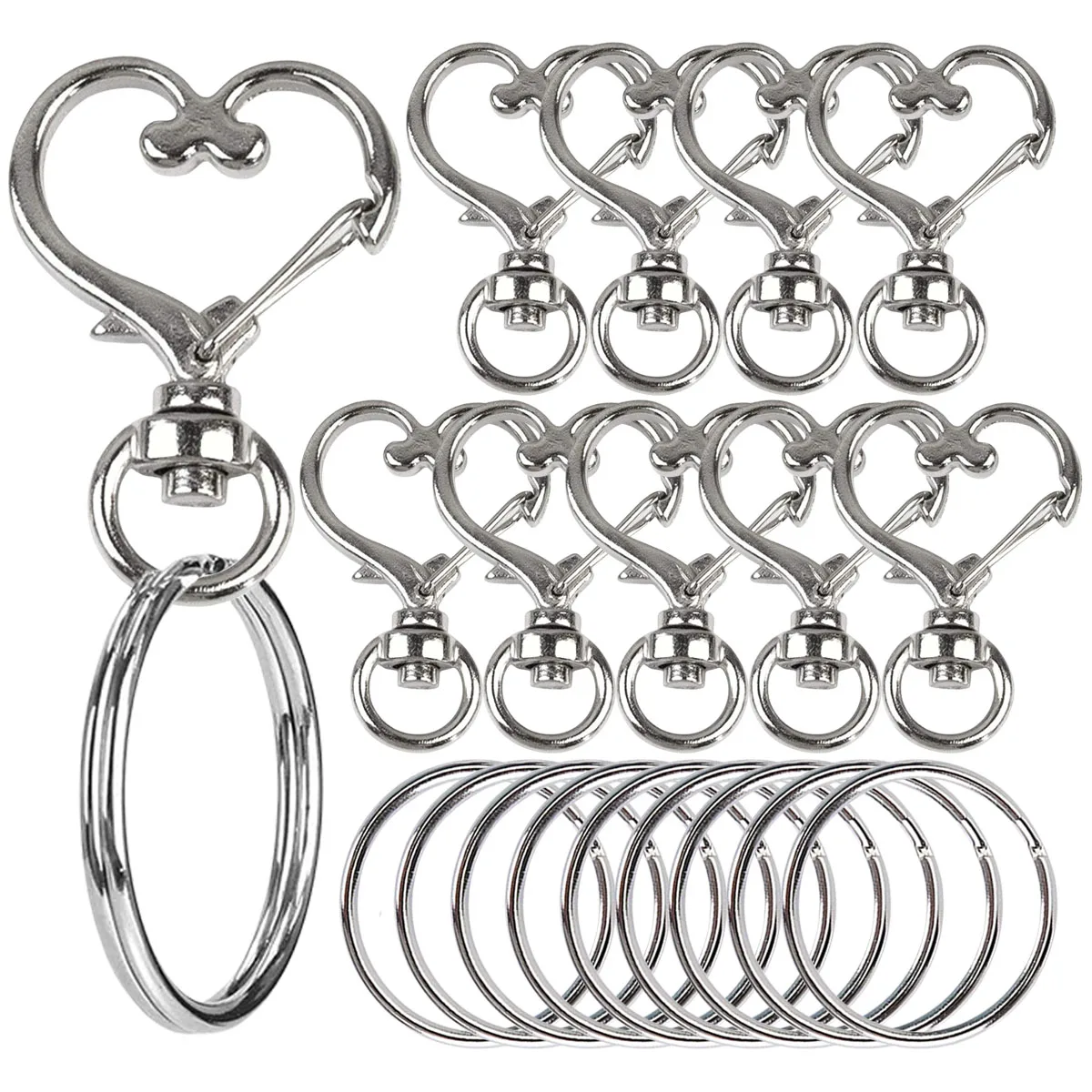 5/15/30 Set herzförmige drehbare Karabinerhaken mit Schlüsselring, Metall-Schlüsselanhänger, geeignet für Schlüsselanhänger, Lanyards, Charms, Schmuck, DIY-Handwerk