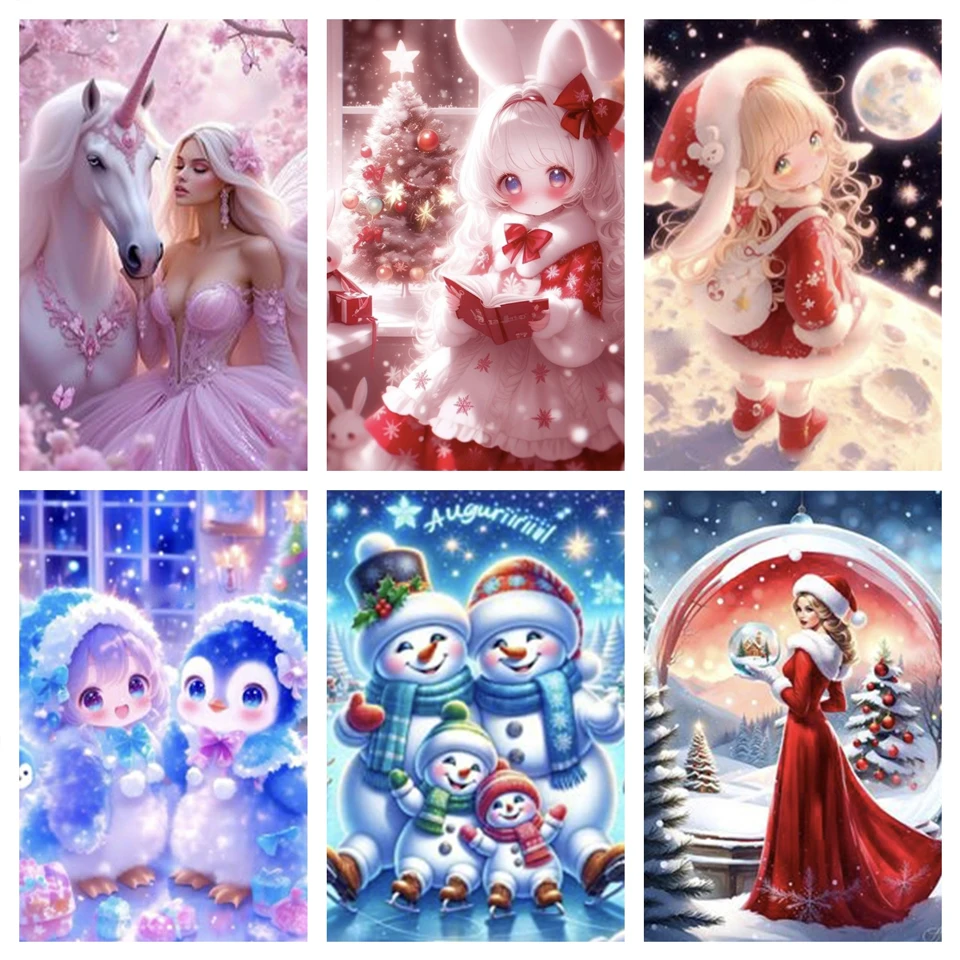 

New Diamond Drawing 5D Diy Diamond Mosaic Christmas Cartoon Girl Full Circle Square Cartoon Christmas Gift Wall Decoration